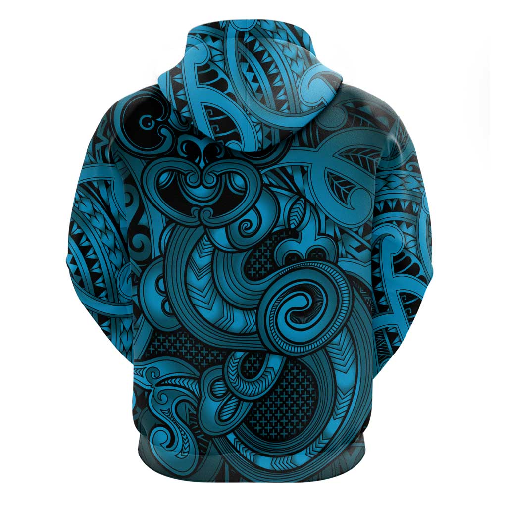 Aotearoa Maori Hei Tiki Zip Hoodie Kikorangi Kowhaiwhai Puhoro Motif