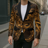 Aotearoa Maori Hei Tiki Blazer Koura Kowhaiwhai Puhoro Motif