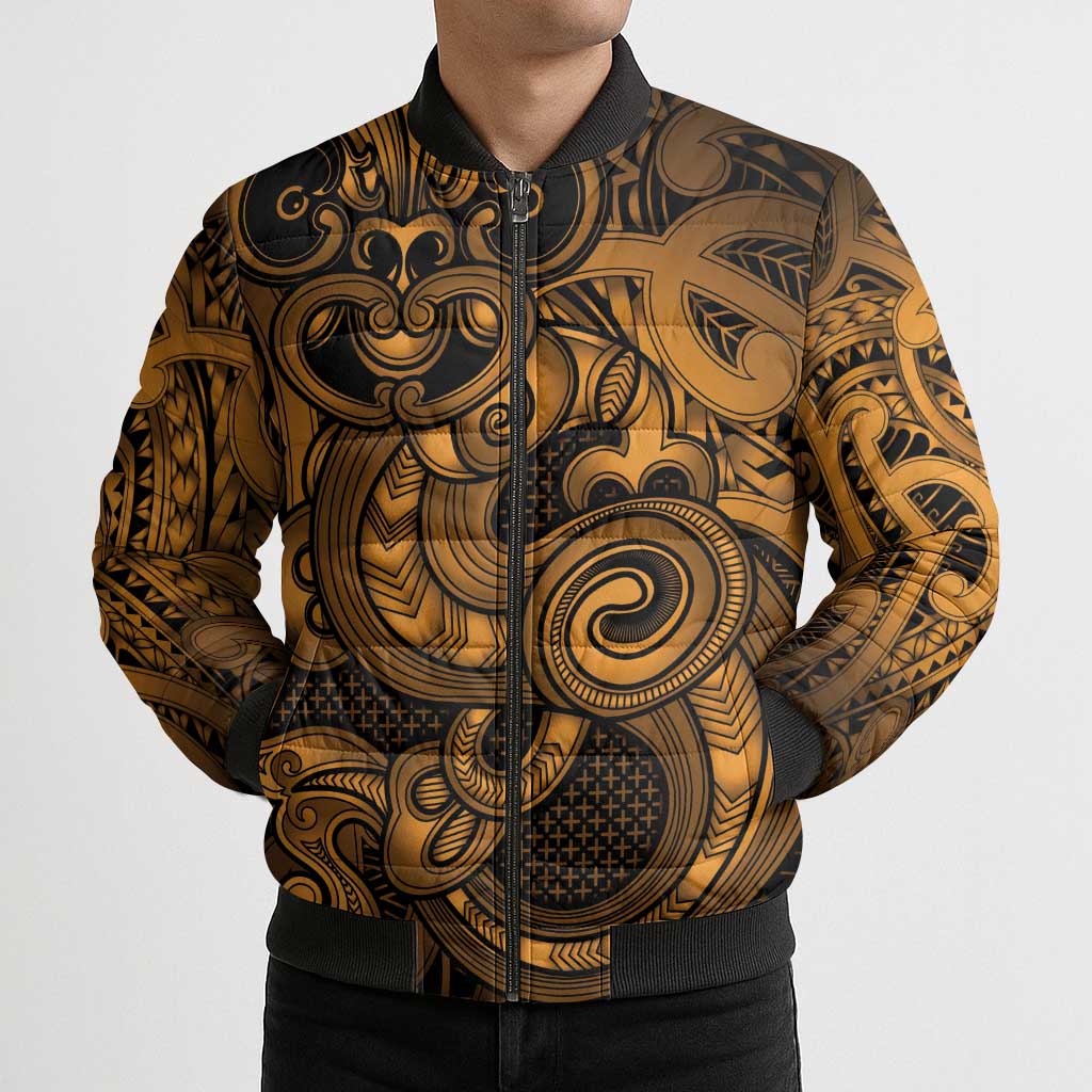 Aotearoa Maori Hei Tiki Bomber Puffer Jacket Koura Kowhaiwhai Puhoro Motif