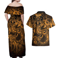 Aotearoa Maori Hei Tiki Couples Matching Off Shoulder Maxi Dress and Hawaiian Shirt Koura Kowhaiwhai Puhoro Motif LT9 - Polynesian Pride