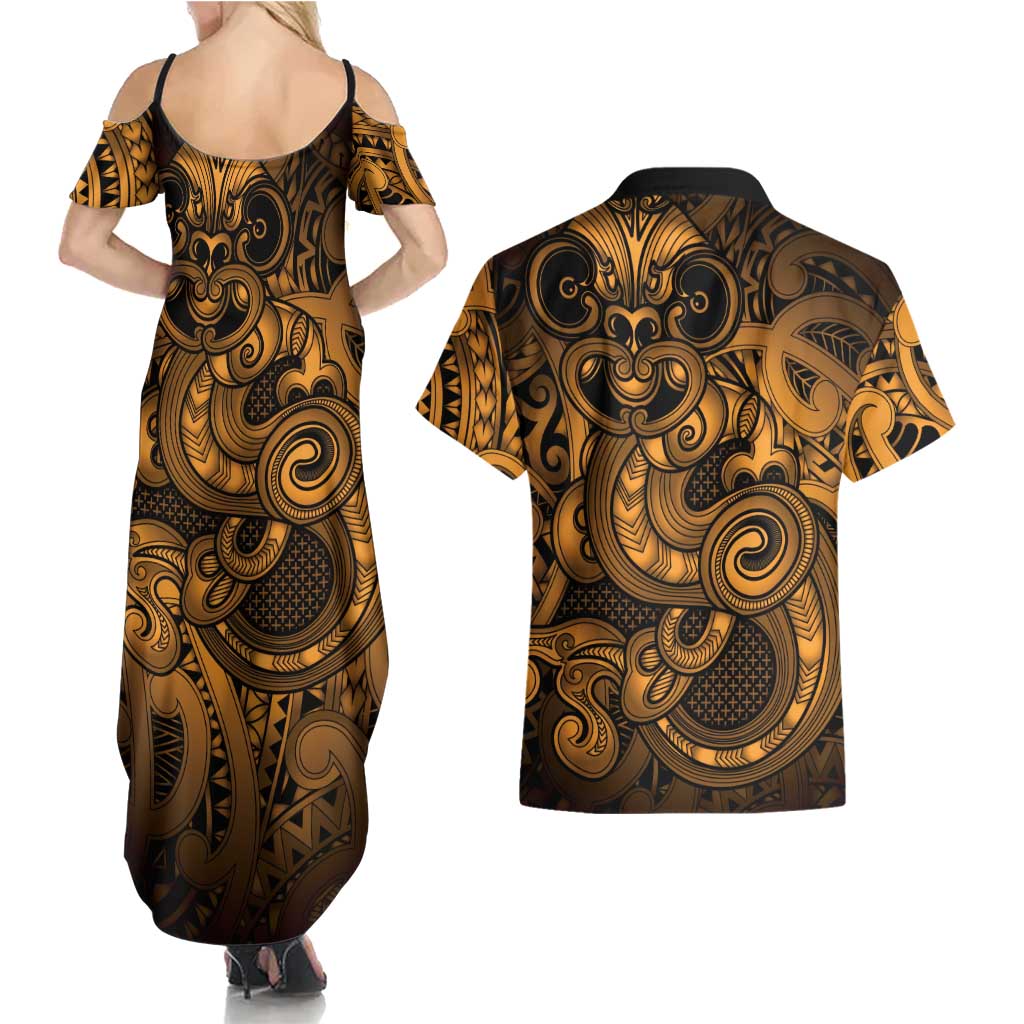 Aotearoa Maori Hei Tiki Couples Matching Summer Maxi Dress and Hawaiian Shirt Koura Kowhaiwhai Puhoro Motif LT9 - Polynesian Pride