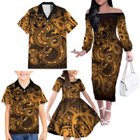 Aotearoa Maori Hei Tiki Family Matching Off The Shoulder Long Sleeve Dress and Hawaiian Shirt Koura Kowhaiwhai Puhoro Motif LT9 - Polynesian Pride