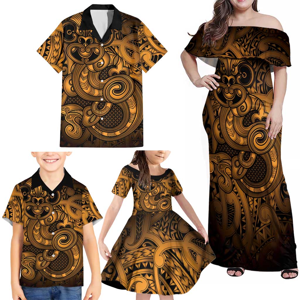 Aotearoa Maori Hei Tiki Family Matching Off Shoulder Maxi Dress and Hawaiian Shirt Koura Kowhaiwhai Puhoro Motif LT9 - Polynesian Pride