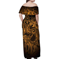 Aotearoa Maori Hei Tiki Family Matching Off Shoulder Maxi Dress and Hawaiian Shirt Koura Kowhaiwhai Puhoro Motif LT9 - Polynesian Pride