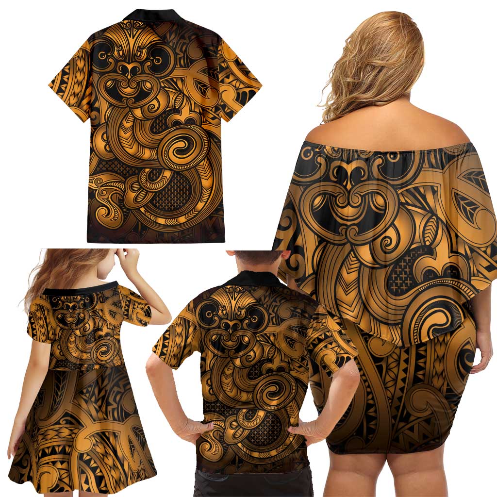 Aotearoa Maori Hei Tiki Family Matching Off Shoulder Short Dress and Hawaiian Shirt Koura Kowhaiwhai Puhoro Motif LT9 - Polynesian Pride