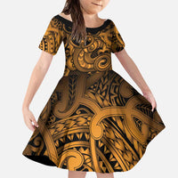Aotearoa Maori Hei Tiki Family Matching Puletasi and Hawaiian Shirt Koura Kowhaiwhai Puhoro Motif LT9 Daughter's Dress Gold - Polynesian Pride