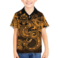 Aotearoa Maori Hei Tiki Family Matching Short Sleeve Bodycon Dress and Hawaiian Shirt Koura Kowhaiwhai Puhoro Motif LT9 Son's Shirt Gold - Polynesian Pride