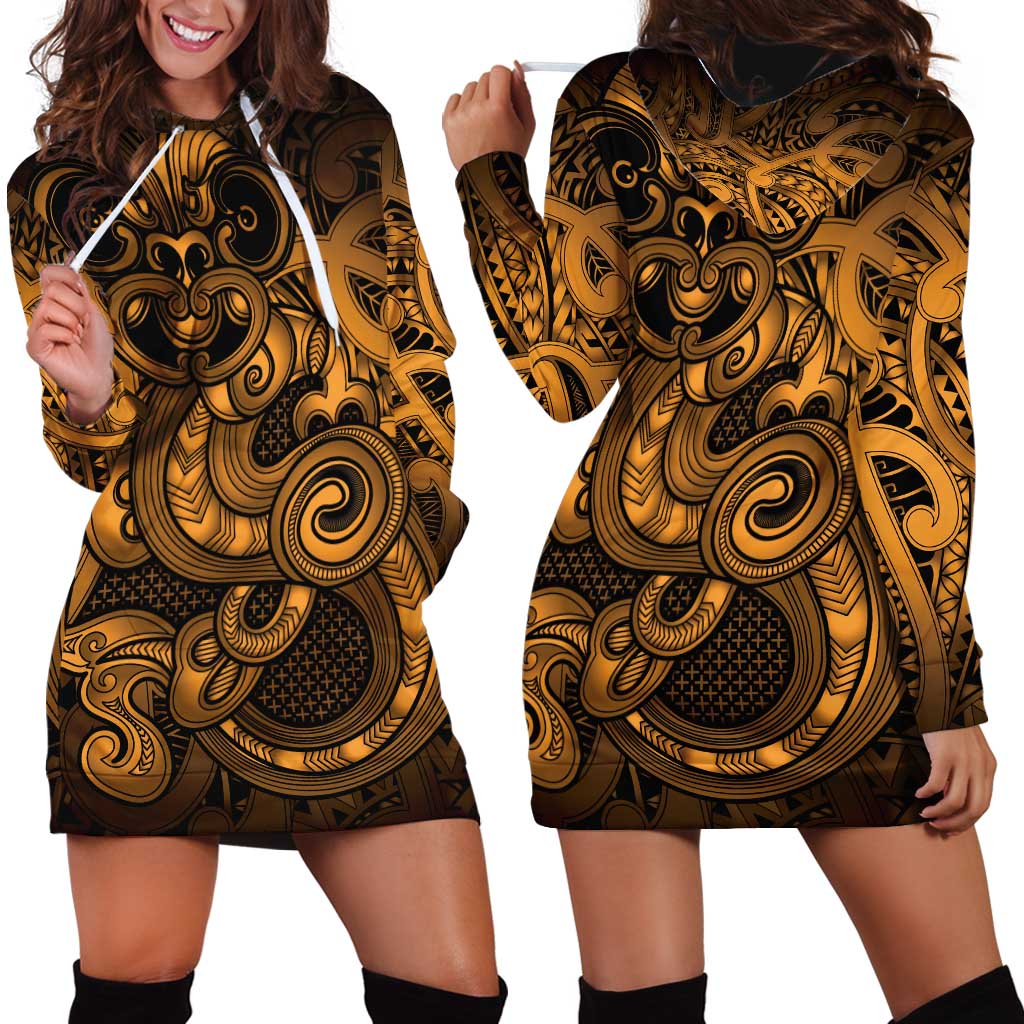 Aotearoa Maori Hei Tiki Hoodie Dress Koura Kowhaiwhai Puhoro Motif LT9 - Polynesian Pride
