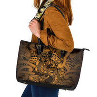 Aotearoa Maori Hei Tiki Leather Tote Bag Koura Kowhaiwhai Puhoro Motif