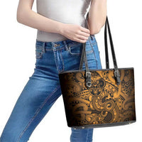Aotearoa Maori Hei Tiki Leather Tote Bag Koura Kowhaiwhai Puhoro Motif