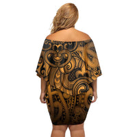 Aotearoa Maori Hei Tiki Off Shoulder Short Dress Koura Kowhaiwhai Puhoro Motif
