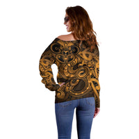 Aotearoa Maori Hei Tiki Off Shoulder Sweater Koura Kowhaiwhai Puhoro Motif