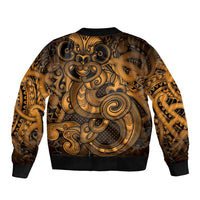 Aotearoa Maori Hei Tiki Sleeve Zip Bomber Jacket Koura Kowhaiwhai Puhoro Motif