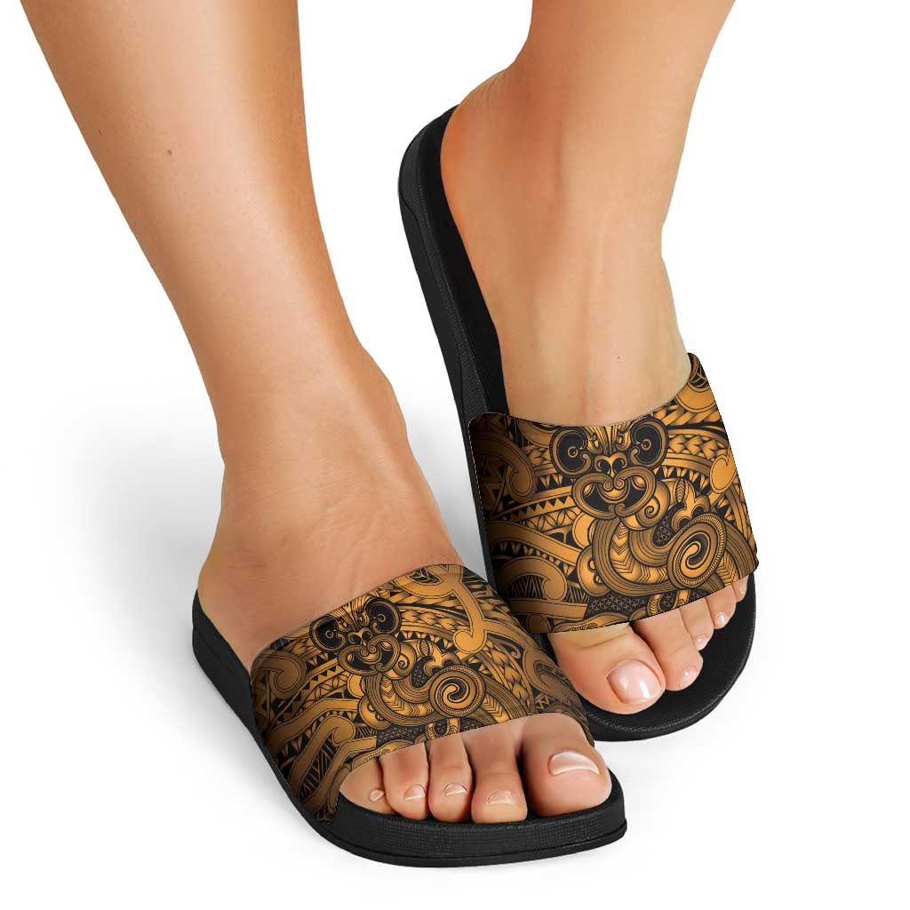 Aotearoa Maori Hei Tiki Slide Sandals Koura Kowhaiwhai Puhoro Motif