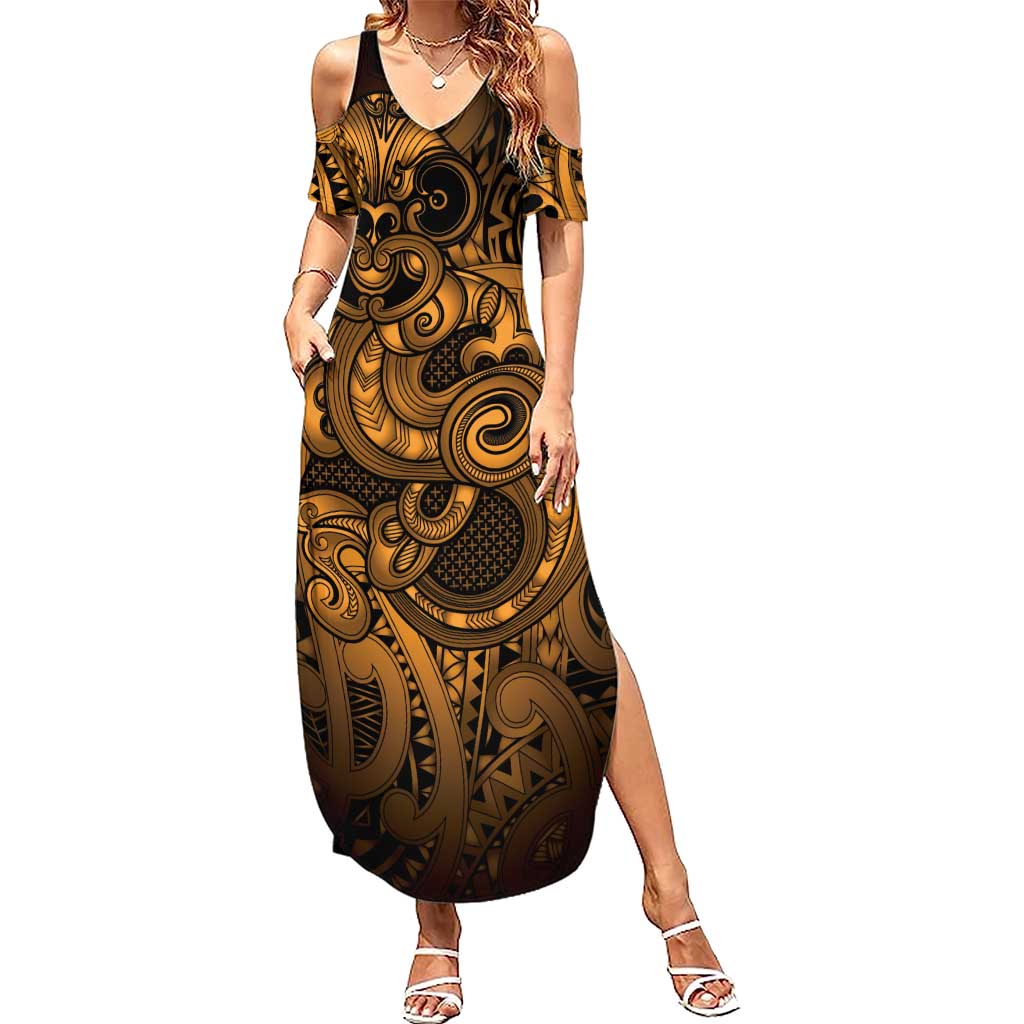 Aotearoa Maori Hei Tiki Summer Maxi Dress Koura Kowhaiwhai Puhoro Motif