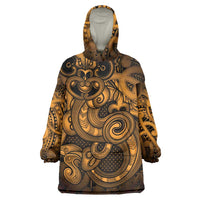 Aotearoa Maori Hei Tiki Wearable Blanket Hoodie Koura Kowhaiwhai Puhoro Motif LT9 One Size Gold - Polynesian Pride