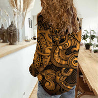 Aotearoa Maori Hei Tiki Women Casual Shirt Koura Kowhaiwhai Puhoro Motif LT9 - Polynesian Pride