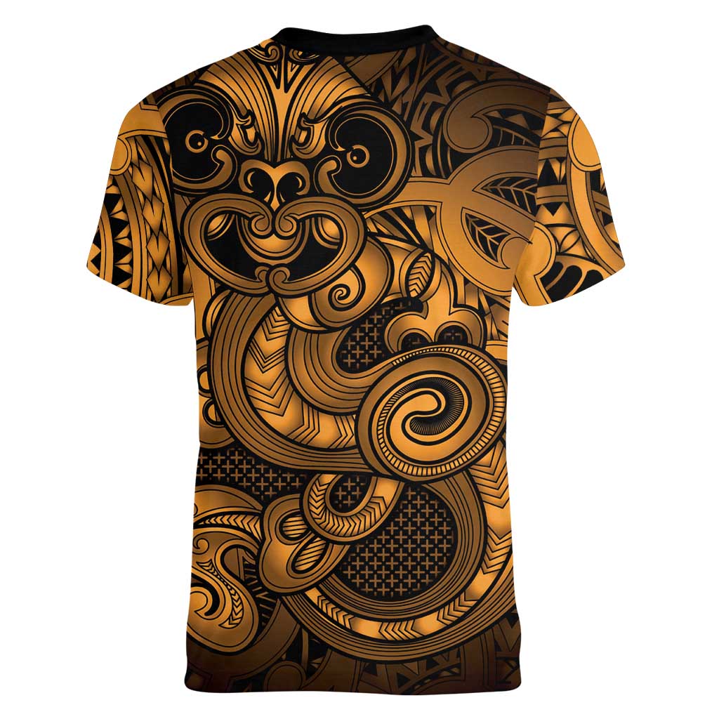 Aotearoa Maori Hei Tiki Women V-Neck T-Shirt Koura Kowhaiwhai Puhoro Motif LT9 - Polynesian Pride