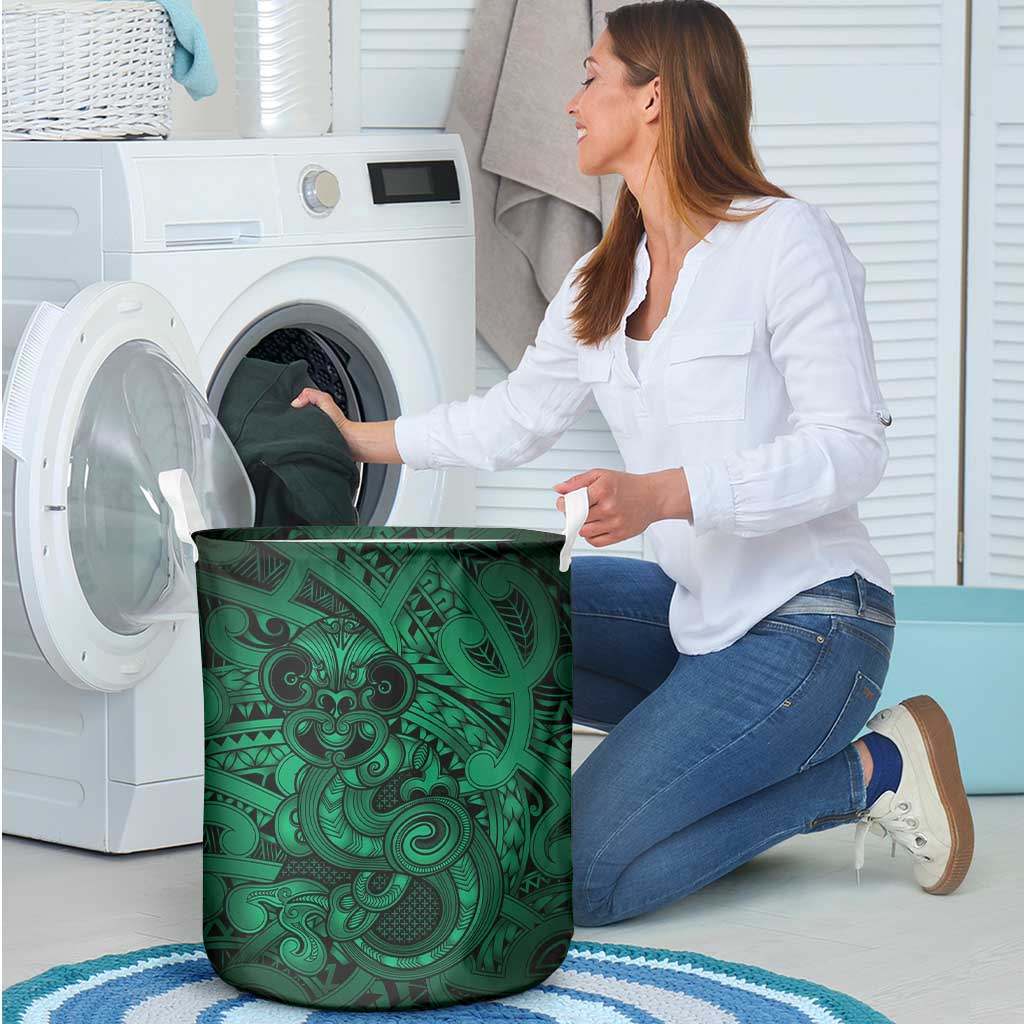 Aotearoa Maori Hei Tiki Laundry Basket Kakariki Kowhaiwhai Puhoro Motif