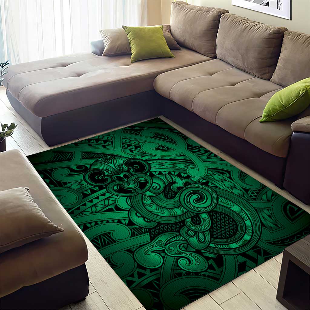 Aotearoa Maori Hei Tiki Area Rug Kakariki Kowhaiwhai Puhoro Motif