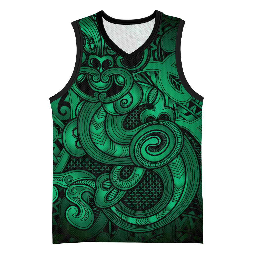 Aotearoa Maori Hei Tiki Basketball Jersey Kakariki Kowhaiwhai Puhoro Motif