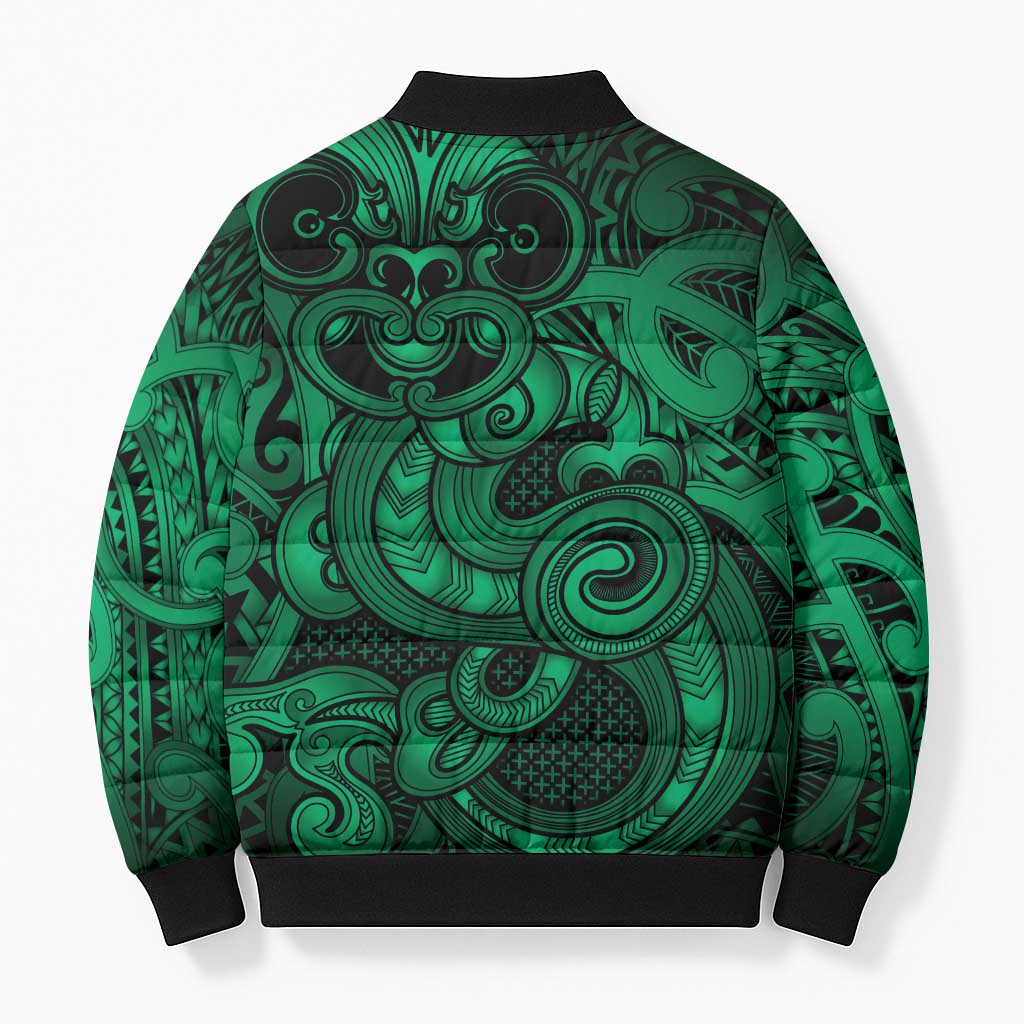 Aotearoa Maori Hei Tiki Bomber Puffer Jacket Kakariki Kowhaiwhai Puhoro Motif