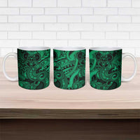 Aotearoa Maori Hei Tiki Ceramic Mug Kakariki Kowhaiwhai Puhoro Motif