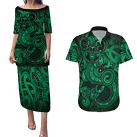 Aotearoa Maori Hei Tiki Couples Matching Puletasi and Hawaiian Shirt Kakariki Kowhaiwhai Puhoro Motif LT9 Green - Polynesian Pride