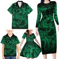 Aotearoa Maori Hei Tiki Family Matching Long Sleeve Bodycon Dress and Hawaiian Shirt Kakariki Kowhaiwhai Puhoro Motif LT9 - Polynesian Pride