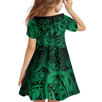 Aotearoa Maori Hei Tiki Family Matching Off The Shoulder Long Sleeve Dress and Hawaiian Shirt Kakariki Kowhaiwhai Puhoro Motif LT9 - Polynesian Pride