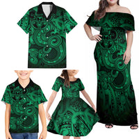 Aotearoa Maori Hei Tiki Family Matching Off Shoulder Maxi Dress and Hawaiian Shirt Kakariki Kowhaiwhai Puhoro Motif LT9 - Polynesian Pride