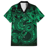 Aotearoa Maori Hei Tiki Family Matching Off Shoulder Maxi Dress and Hawaiian Shirt Kakariki Kowhaiwhai Puhoro Motif LT9 Dad's Shirt - Short Sleeve Green - Polynesian Pride