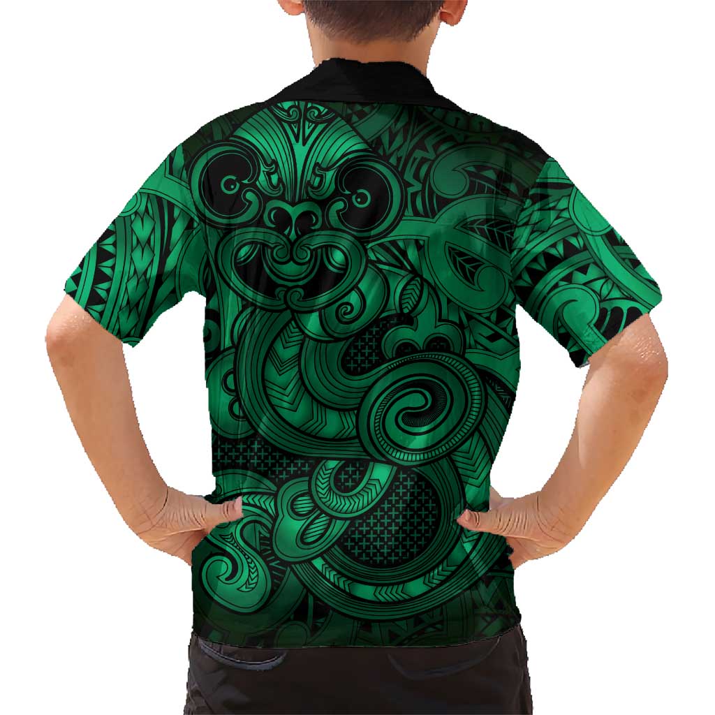 Aotearoa Maori Hei Tiki Family Matching Short Sleeve Bodycon Dress and Hawaiian Shirt Kakariki Kowhaiwhai Puhoro Motif LT9 - Polynesian Pride