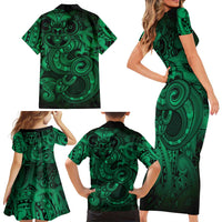 Aotearoa Maori Hei Tiki Family Matching Short Sleeve Bodycon Dress and Hawaiian Shirt Kakariki Kowhaiwhai Puhoro Motif LT9 - Polynesian Pride