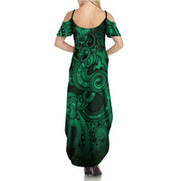 Aotearoa Maori Hei Tiki Family Matching Summer Maxi Dress and Hawaiian Shirt Kakariki Kowhaiwhai Puhoro Motif LT9 - Polynesian Pride