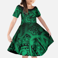 Aotearoa Maori Hei Tiki Family Matching Tank Maxi Dress and Hawaiian Shirt Kakariki Kowhaiwhai Puhoro Motif LT9 Daughter's Dress Green - Polynesian Pride