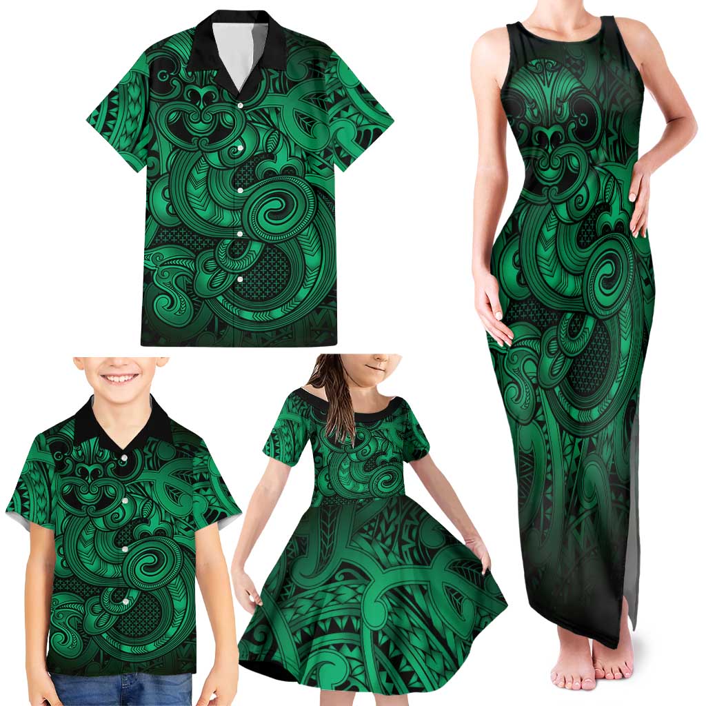 Aotearoa Maori Hei Tiki Family Matching Tank Maxi Dress and Hawaiian Shirt Kakariki Kowhaiwhai Puhoro Motif LT9 - Polynesian Pride