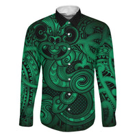 Aotearoa Maori Hei Tiki Family Matching Tank Maxi Dress and Hawaiian Shirt Kakariki Kowhaiwhai Puhoro Motif LT9 Dad's Shirt - Long Sleeve Green - Polynesian Pride