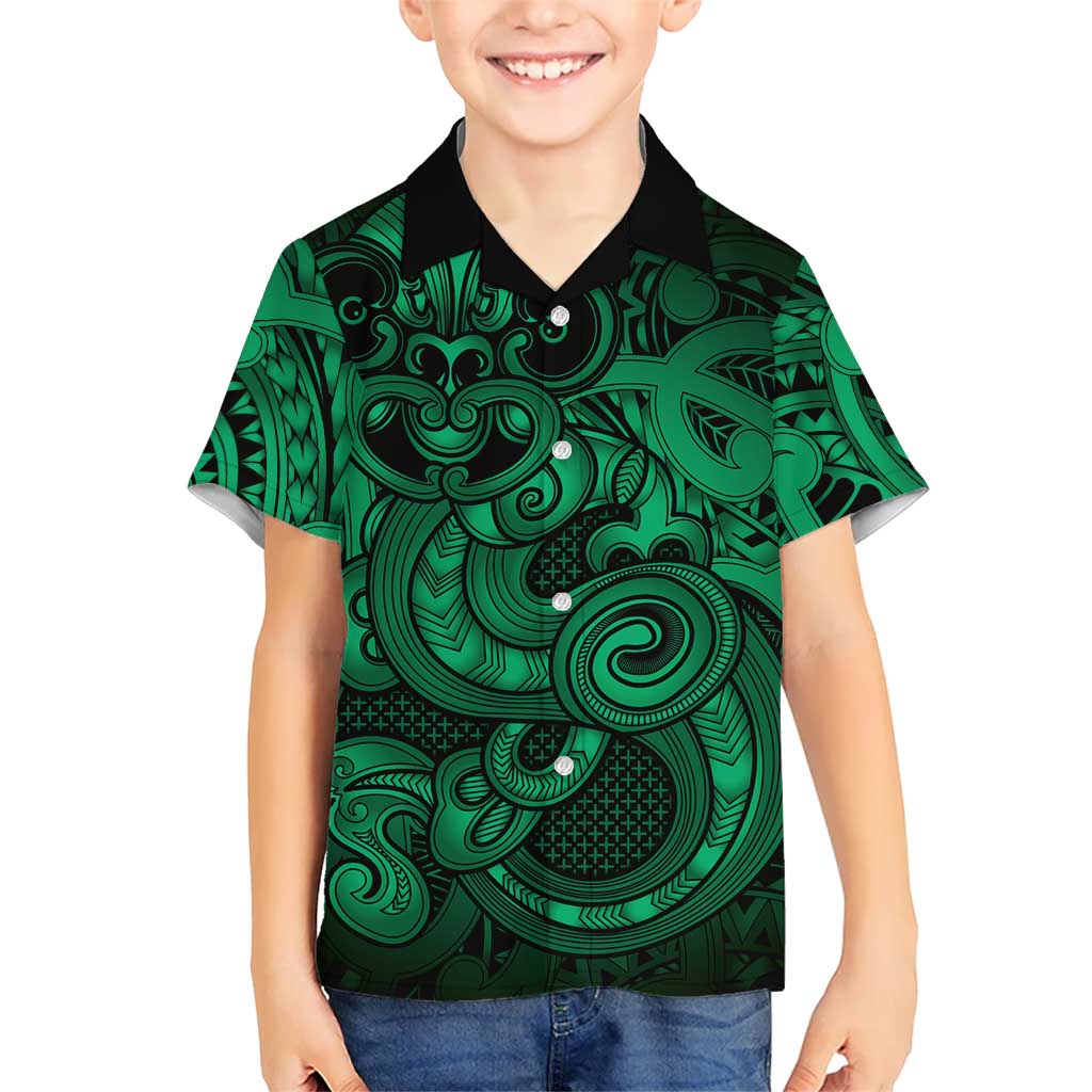 Aotearoa Maori Hei Tiki Family Matching Tank Maxi Dress and Hawaiian Shirt Kakariki Kowhaiwhai Puhoro Motif LT9 Son's Shirt Green - Polynesian Pride