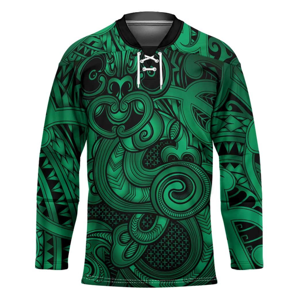 Aotearoa Maori Hei Tiki Hockey Jersey Kakariki Kowhaiwhai Puhoro Motif LT9 Unisex Green - Polynesian Pride