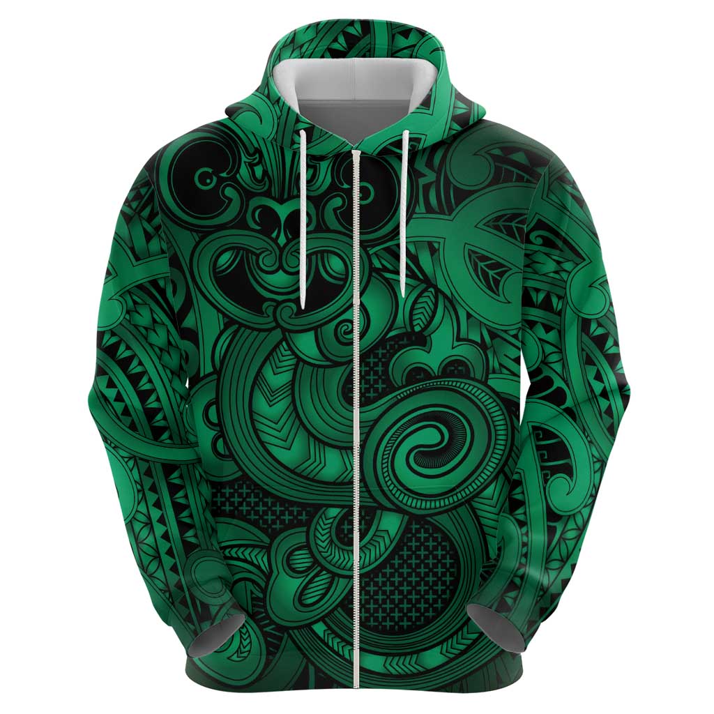 Aotearoa Maori Hei Tiki Hoodie Kakariki Kowhaiwhai Puhoro Motif