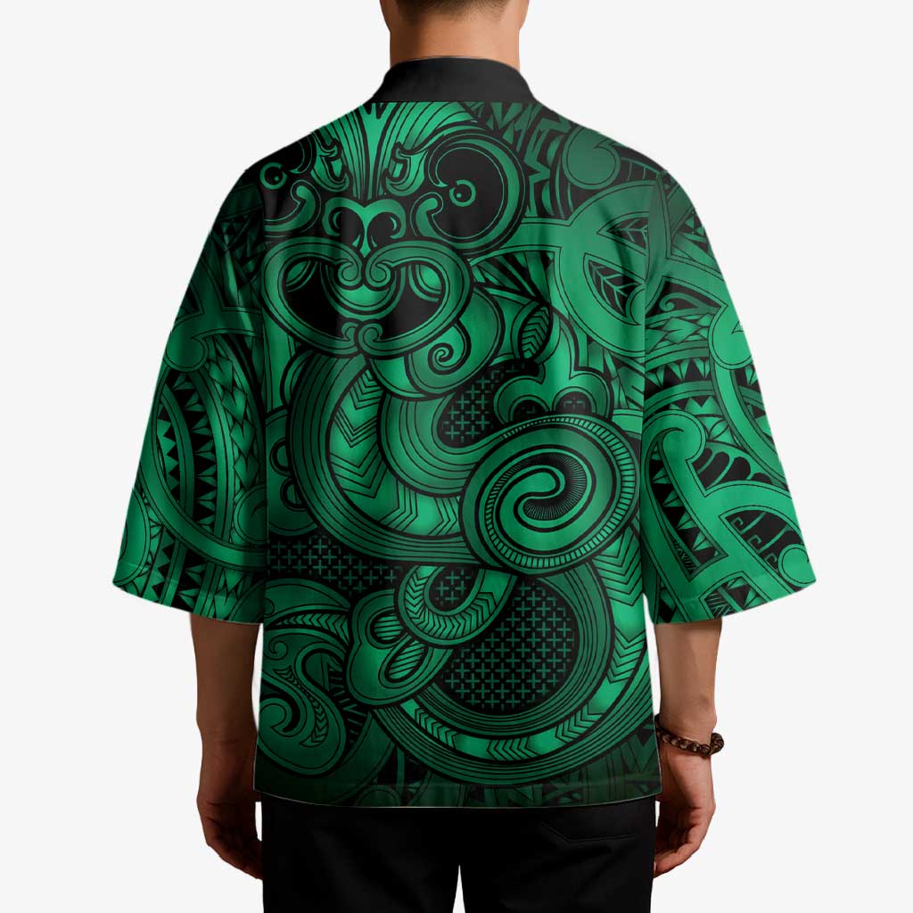 Aotearoa Maori Hei Tiki Kimono Kakariki Kowhaiwhai Puhoro Motif