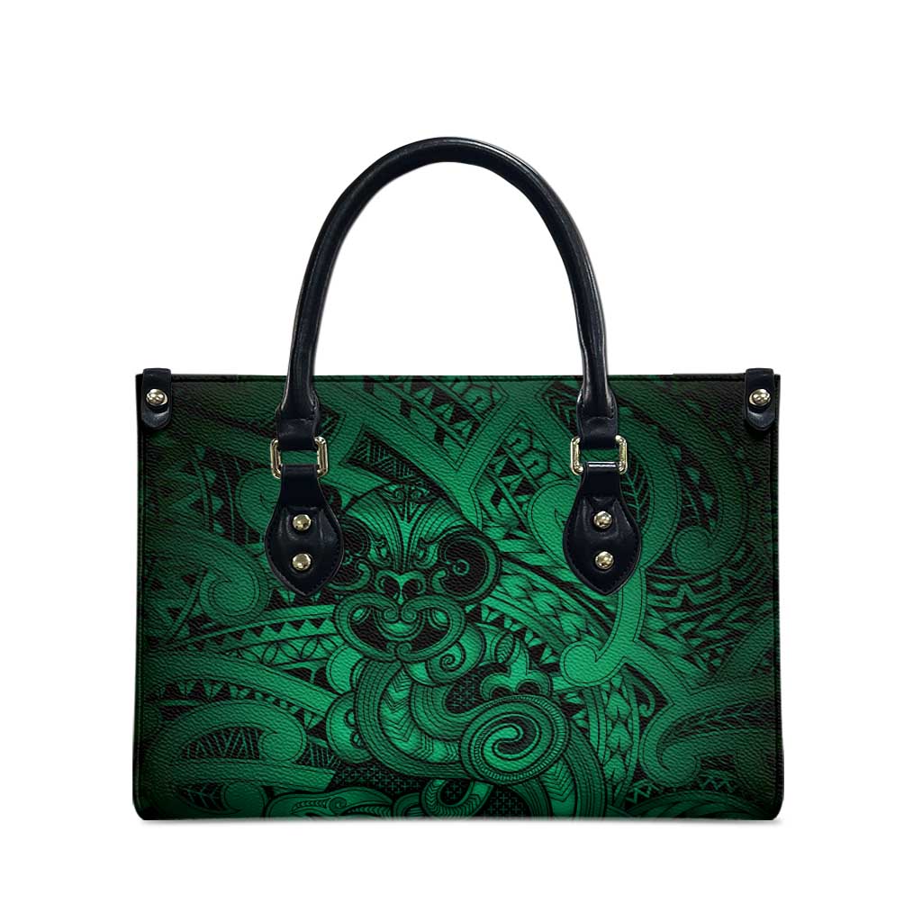 Aotearoa Maori Hei Tiki Leather Bag Kakariki Kowhaiwhai Puhoro Motif