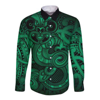 Aotearoa Maori Hei Tiki Long Sleeve Button Shirt Kakariki Kowhaiwhai Puhoro Motif