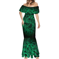 Aotearoa Maori Hei Tiki Mermaid Dress Kakariki Kowhaiwhai Puhoro Motif