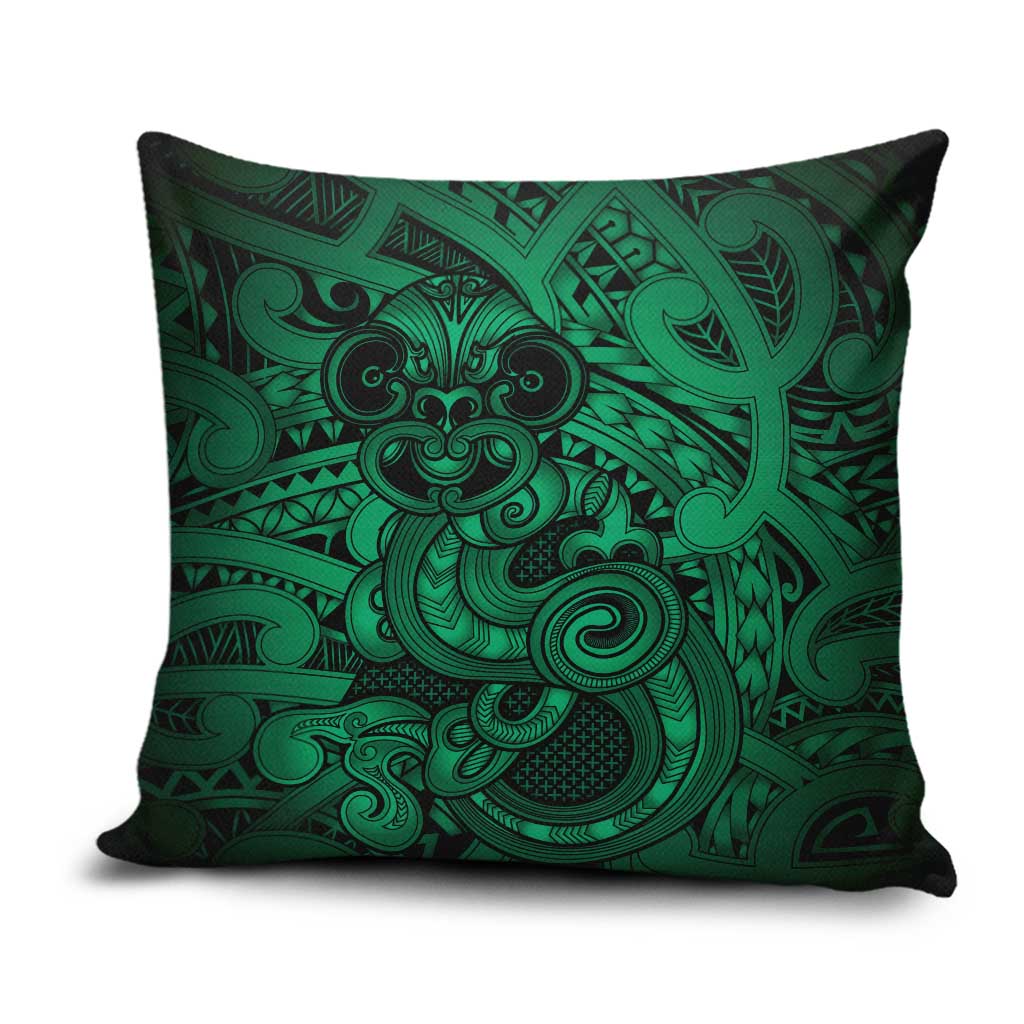 Aotearoa Maori Hei Tiki Pillow Cover Kakariki Kowhaiwhai Puhoro Motif LT9 Green - Polynesian Pride