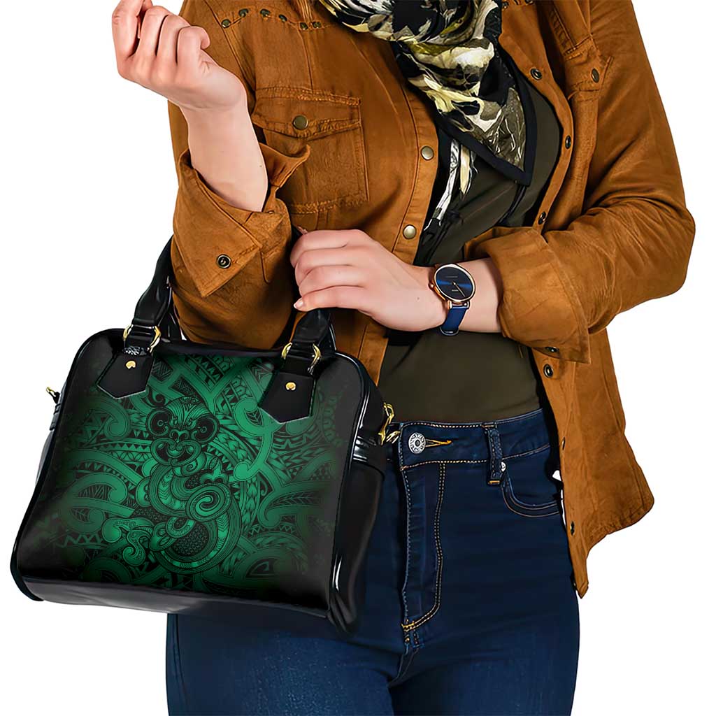 Aotearoa Maori Hei Tiki Shoulder Handbag Kakariki Kowhaiwhai Puhoro Motif