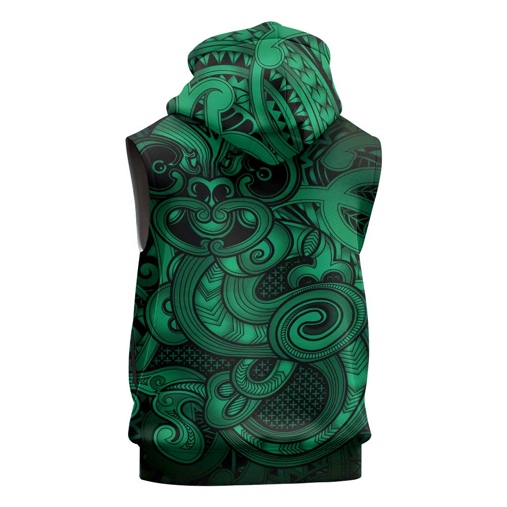 Aotearoa Maori Hei Tiki Sleeveless Zip Hoodie Kakariki Kowhaiwhai Puhoro Motif LT9 - Polynesian Pride