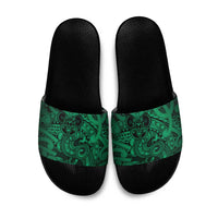 Aotearoa Maori Hei Tiki Slide Sandals Kakariki Kowhaiwhai Puhoro Motif