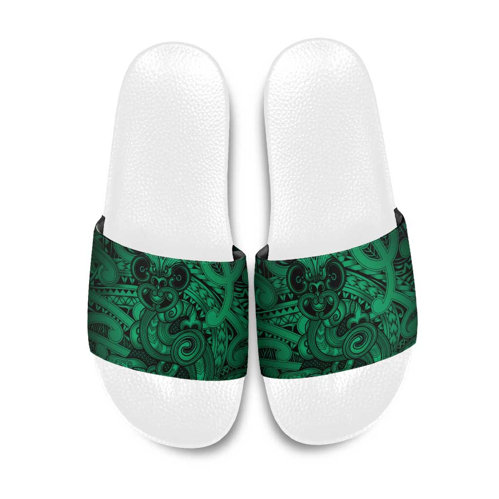 Aotearoa Maori Hei Tiki Slide Sandals Kakariki Kowhaiwhai Puhoro Motif